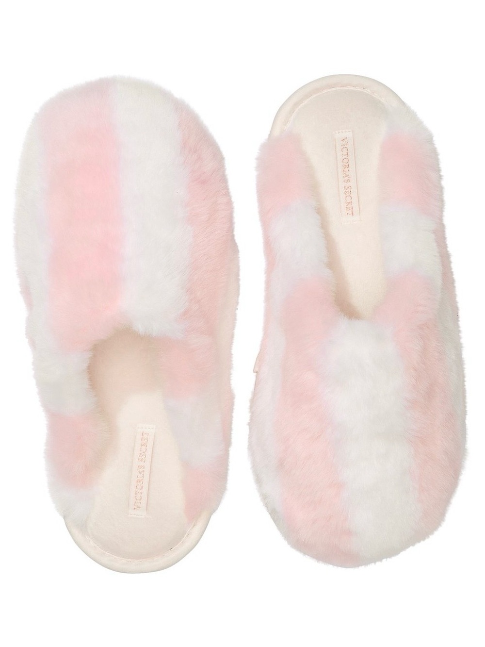 Victoria's Secret White Text Label 'Composition' Close-Up Slippers